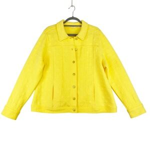 ISAAC MIZRAHI LIVE Quilted Jacket Womens XL Yellow Cotton Blend Button Front